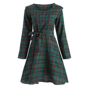 [17% OFF] 2021 Tartan Plaid Long Sleeve A Line Modest Dress In GREEN ...