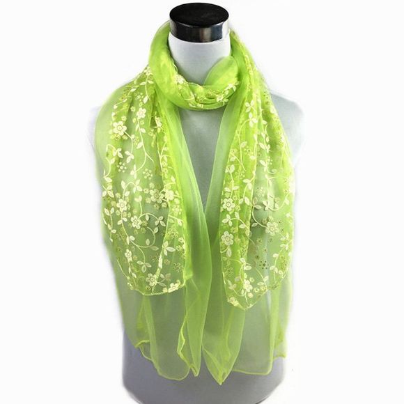 Echarpe en dentelle brodée en motif à fleurs du prunier - Vert Fluorescent 
