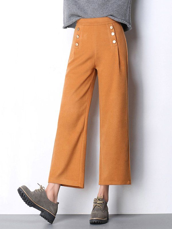 

Beaded Wool Wide-Leg Pants, Earthy