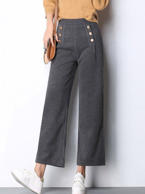 

Beaded Wool Wide-Leg Pants, Gray