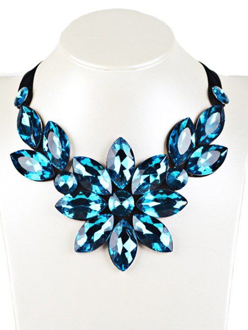 

Faux Crystal Floral Statement Necklace, Blue