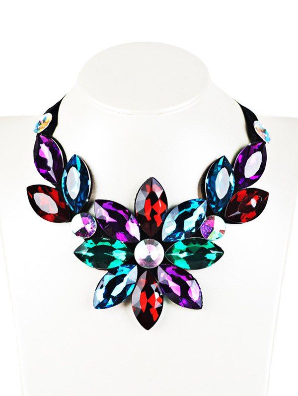 

Faux Crystal Floral Statement Necklace, Colormix