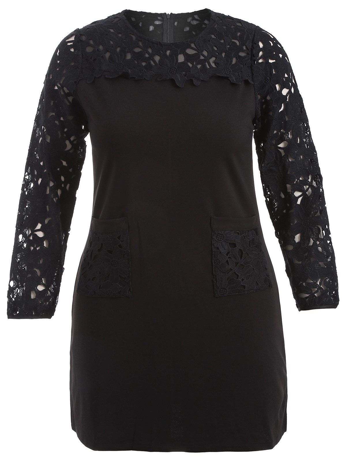 

Plus Size Lace Insert Dress With Pockets, Black