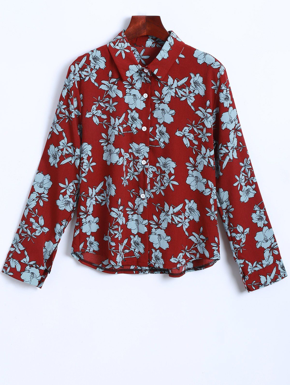

Printed Button Up Chiffon Blouse, Wine red