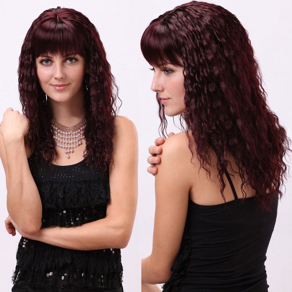 

Gorgeous Full Bang Long Curly Synthetic Wig, Burgundy