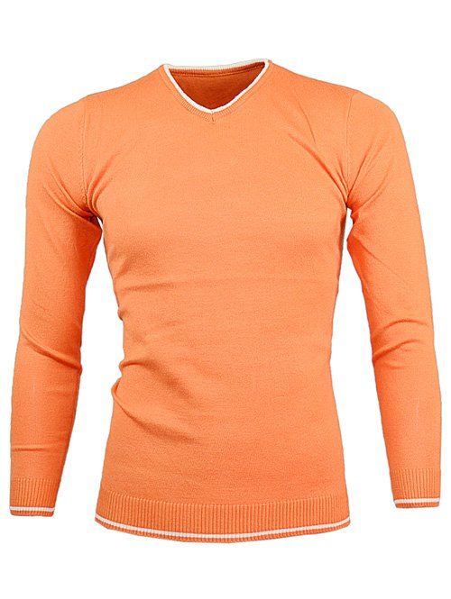 

Slim Fit V Neck Color Block Pullover Knitwear, Orange