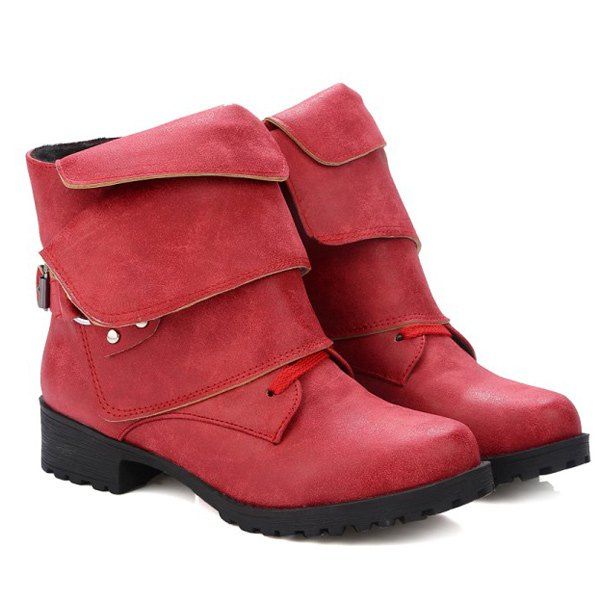 2018 Fold Over Buckle Ankle Boots RED In Boots Online Store. Best ...