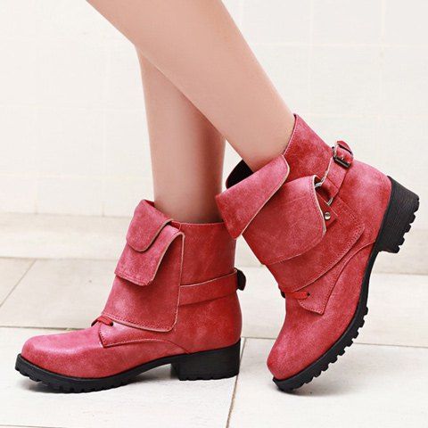 2018 Fold Over Buckle Ankle Boots RED In Boots Online Store. Best Heel ...