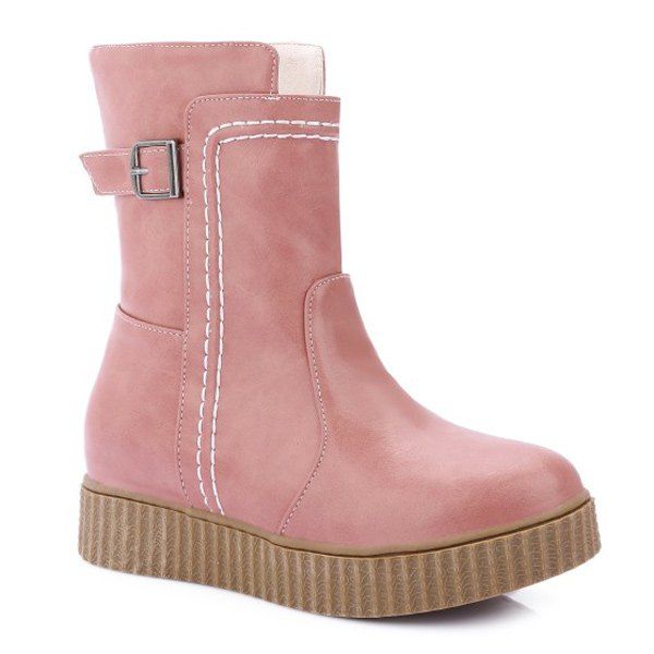 

Stitched Buckle Platform Ankle Boots, Pink