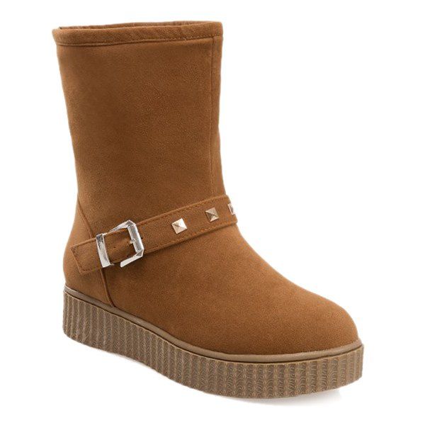 

Rivet Buckle Suede Ankle Boots, Brown