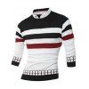 Shirt col Faux Twinset Color Block Stripe Spliced ​​Knitting Sweater - Noir 2XL