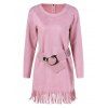 Robe en suédine avec franges avec ceinture - Rose M