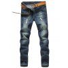 Pantalon de jeans ajusté à entrejambe bas avec zip et ceinture - Bleu 36