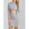 Cropped Sweater and Knitted Bodycon Skirt - GRAY L