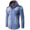 Color Block Spliced ​​capuche manches longues Chemise en jean - Bleu clair 2XL