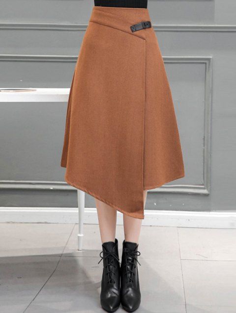 [41% OFF] 2019 Midi Wool Blend Irregular Skirt In CAMEL | DressLily