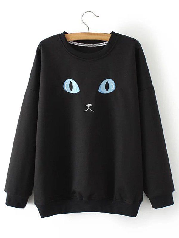 

Plus Size Cat Embroidery Sweatshirt, Black