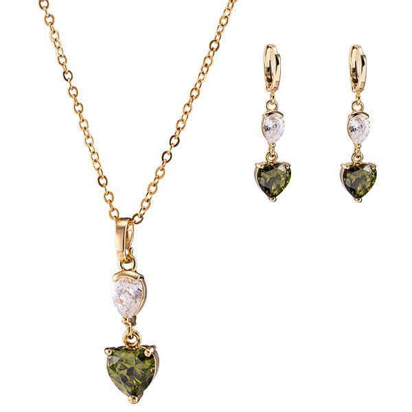 

Rhinestone Heart Necklace with Earrings, Golden