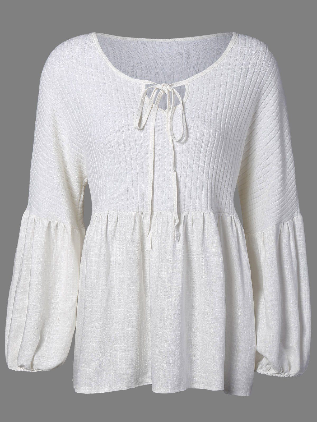 

Puff Sleeve Knitted Insert Blouse, White