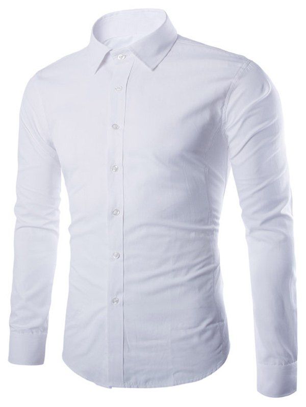 

Turn Down Collar Angle Cuff Plain Shirt, White