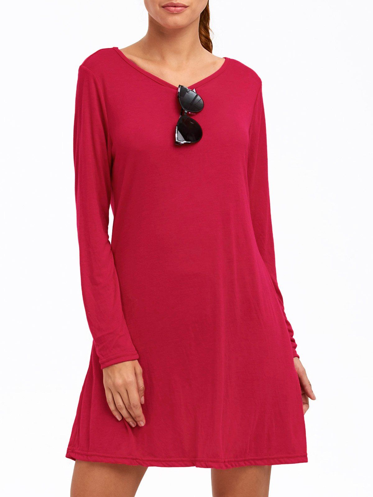 

Long Sleeve Casual T-shirt Dress, Red