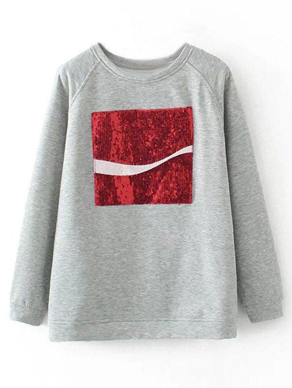 

Plus Size Sequined Trim Fleece Sweatshirt, Light gray
