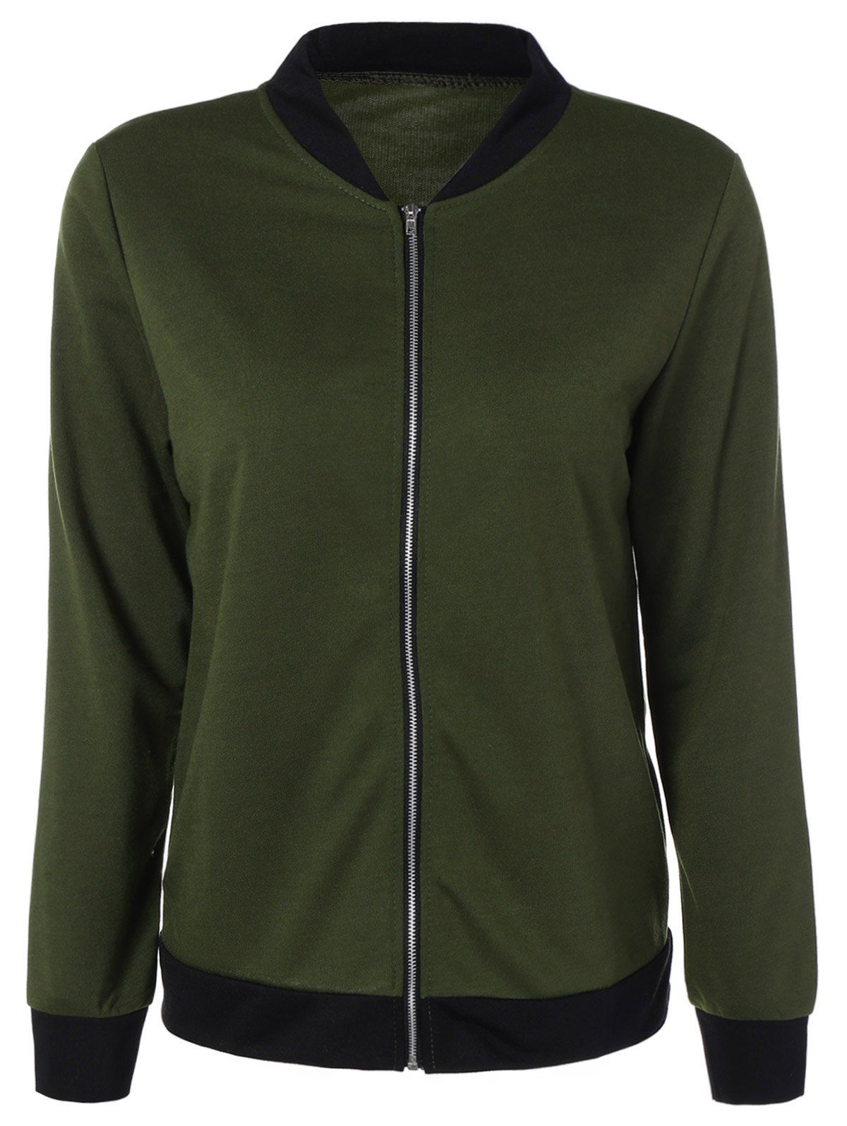 

Stand Collar Zipper Design Jacket, Army green