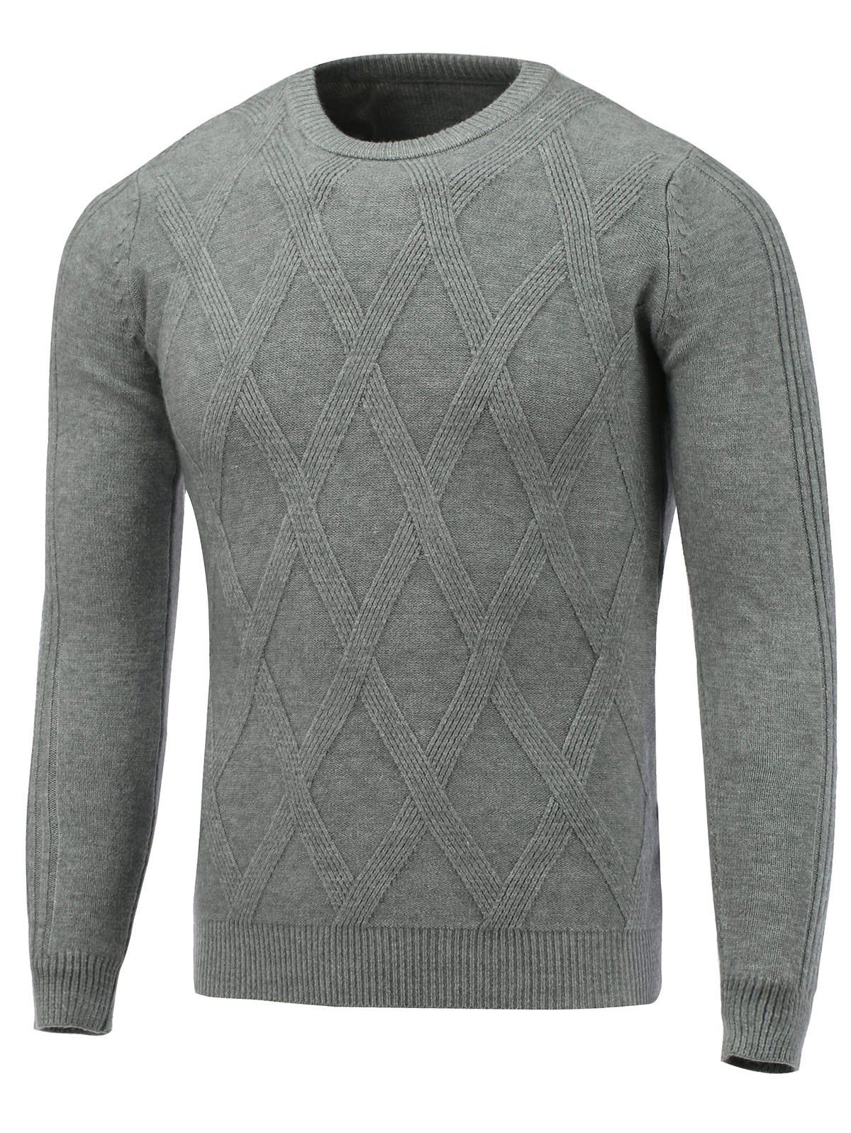 

Rhombus Pattern Pullover Crew Neck Sweater, Light gray