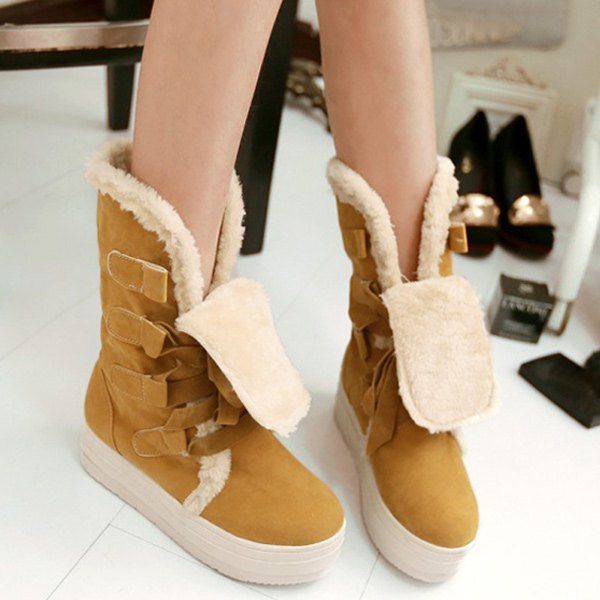 2018 Platform Fold Down Lace Up Mid Calf Boots EARTHY In Boots Online