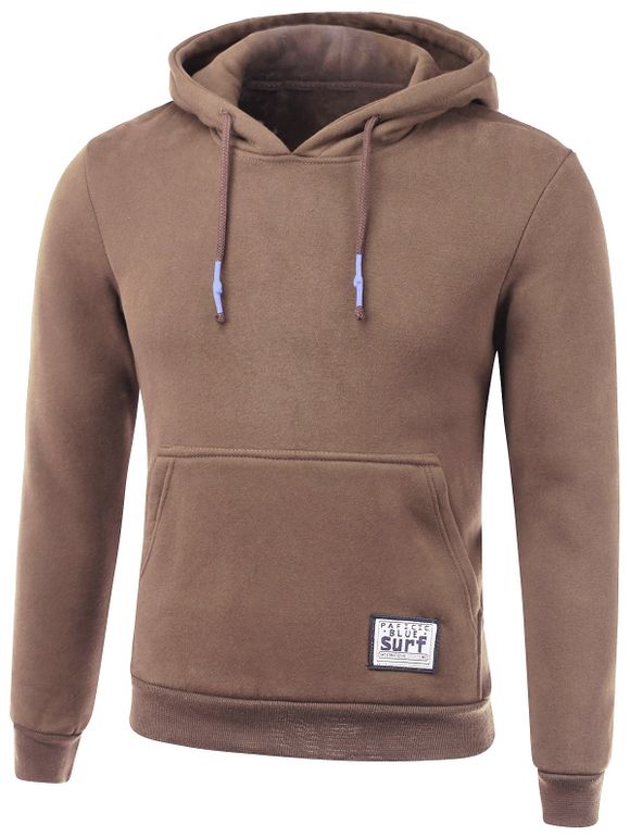 Drawstring Applique Hooded Sweatshirt à capuche - café L
