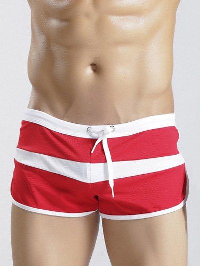 

Breathable Color Block Splicing Edging Design Boxer Shorts, Red