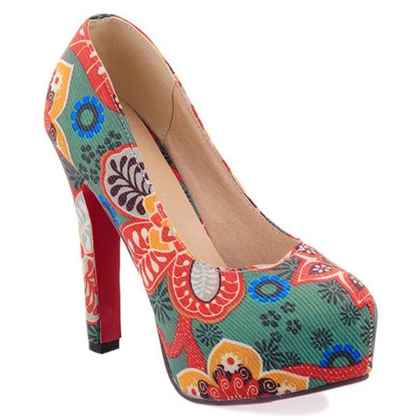 

Floral Chunky Heel Pumps, Jacinth