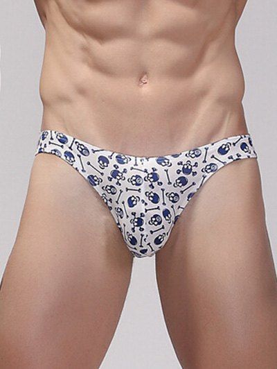 

U Pouch Design Breathable Skull Pattern Briefs, Blue and white