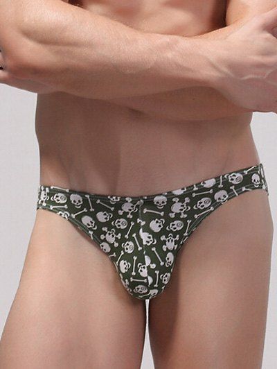 

U Pouch Design Breathable Skull Pattern Briefs, Green
