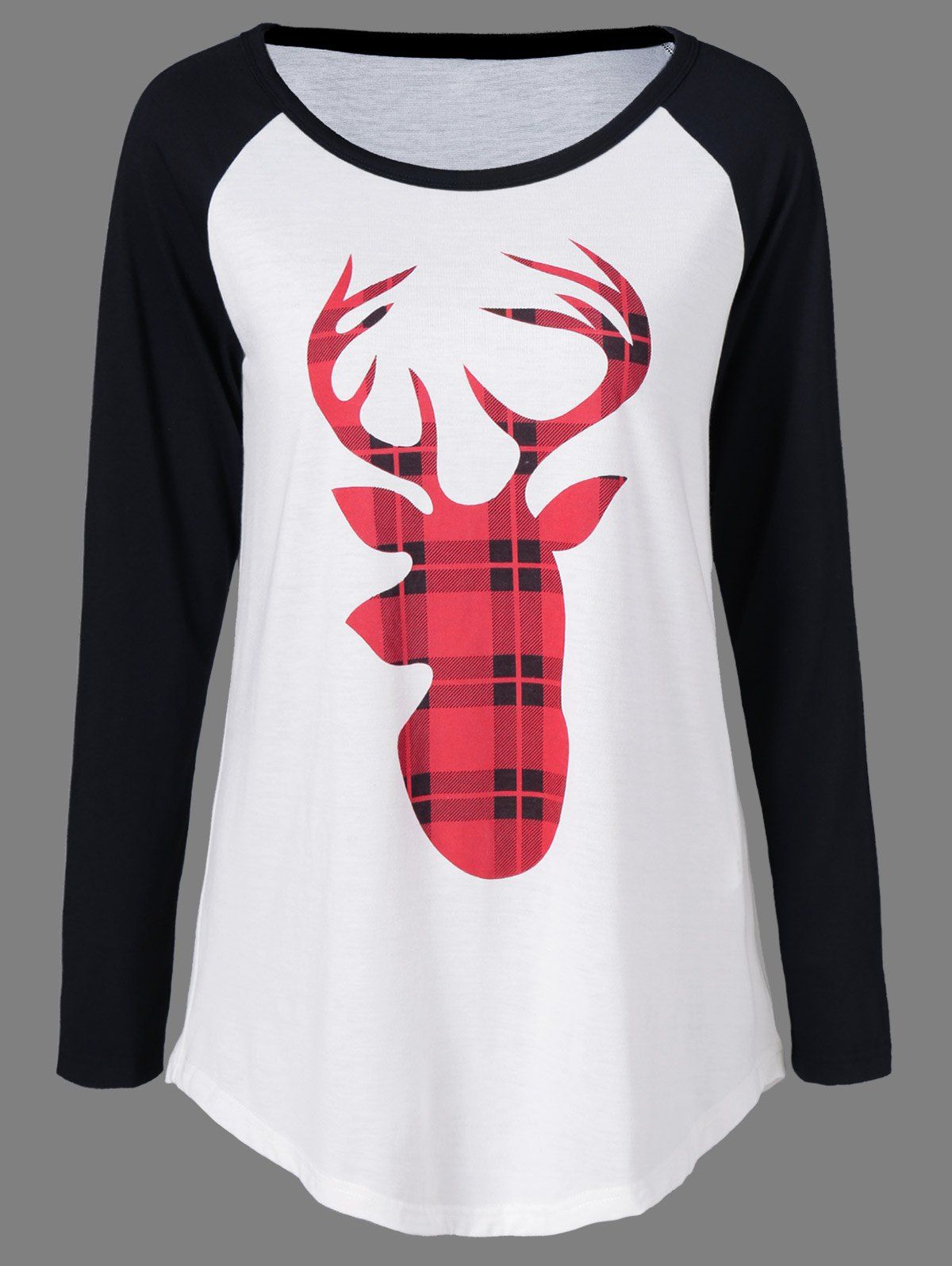 

Christmas Elk Print Curved Hem Tee, White