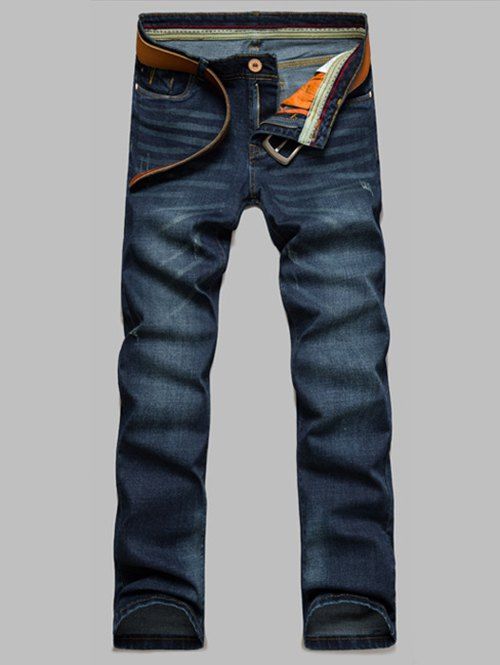 Jeans + Cotton Straight Leg Bleach Wash Zipper Fly Denim - Bleu Toile de Jean 31