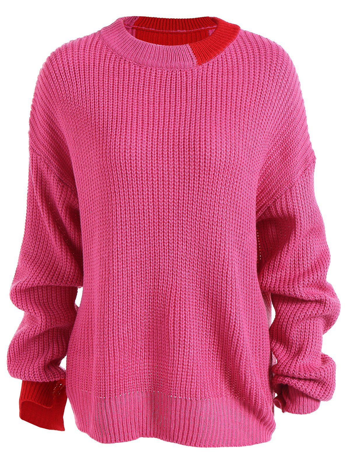 Loose Drop Shoulder Sweater - ROSE RED ONE SIZE