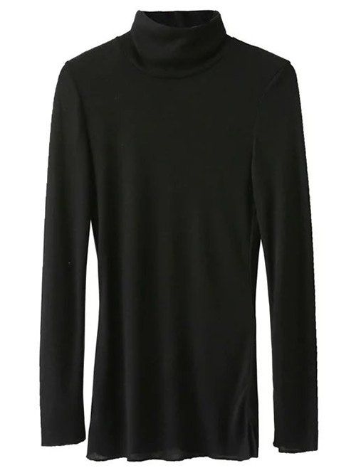 

High Collar Long Sleeve Tee, Black