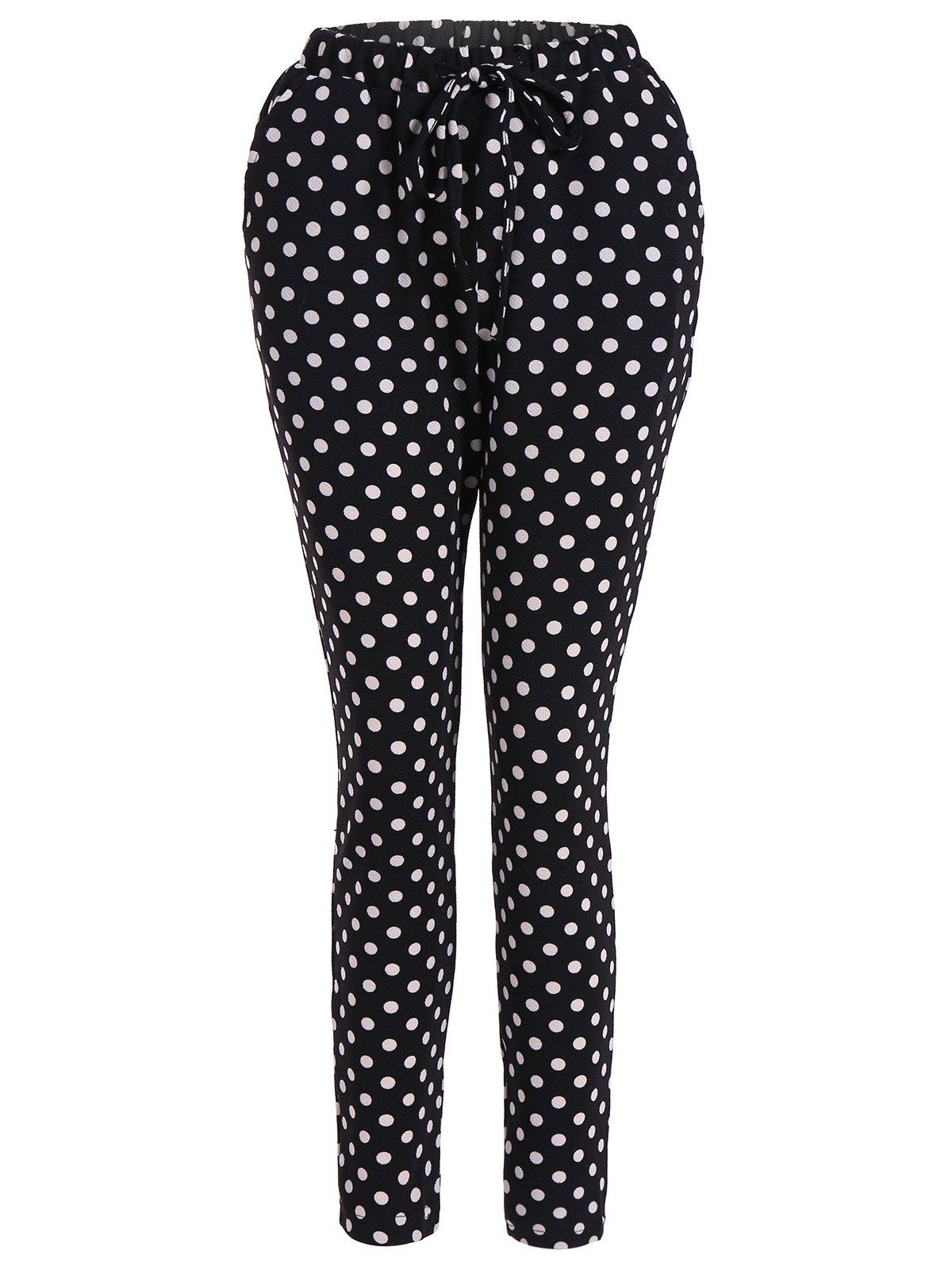 41-off-2021-polka-dot-drawstring-skinny-pants-in-white-black-dresslily