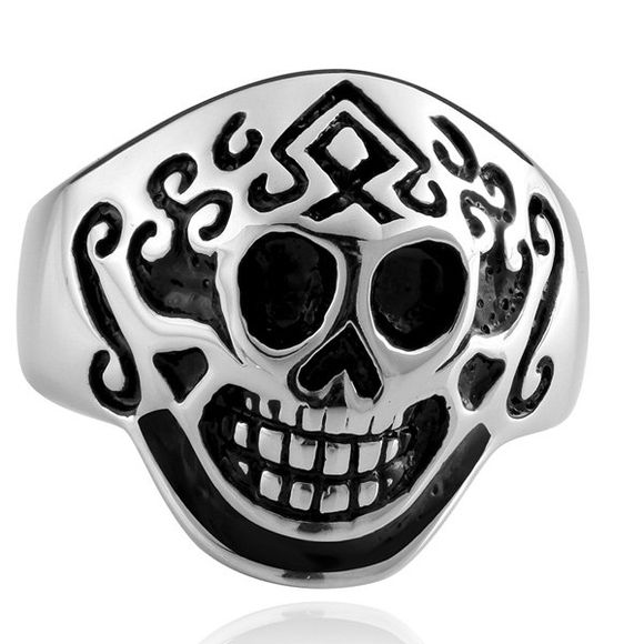 Vintage Adorn Gravé diable Skull Ring - Argent 8