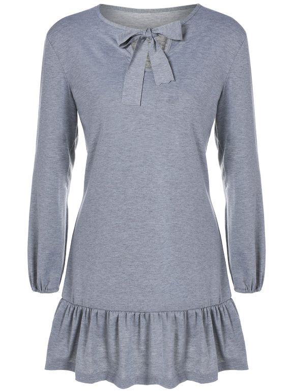 Bowknot Drop Waist Dress - LIGHT GRAY M