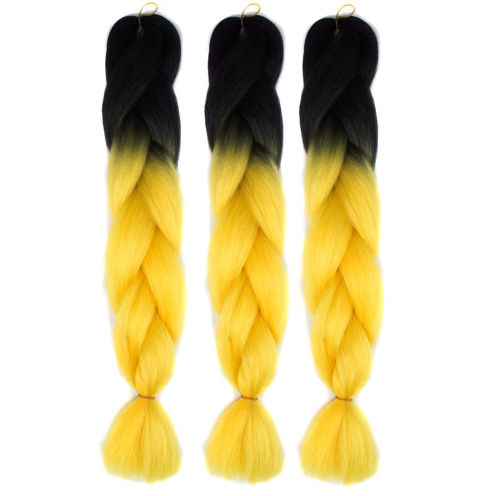 

1 Pcs Multicolor Braided High Temperature Fiber Hair Extensions, Yellow and black