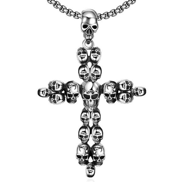 Vintage Adorn Crucifix Collier Skulls - Argent 