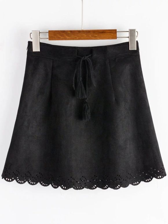 Mini jupe en daim avec cordonnet - Noir M