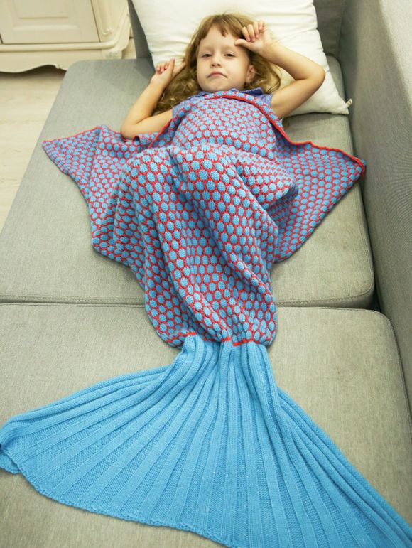 Knitting confortable Sac de couchage Canapé Enfants Wrap Mermaid Blanket - Bleu 