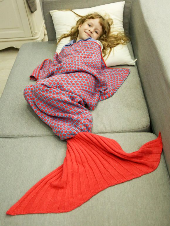 Tricot souple Sac de couchage Canapé Enfants Wrap Mermaid Blanket - Pastèque Rouge 