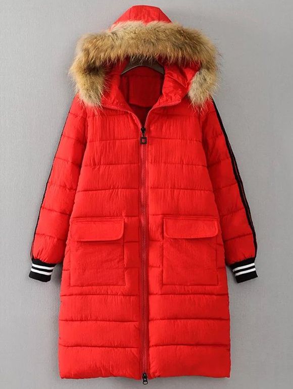 Manteau à capuche rayé long Parka - Rouge XL