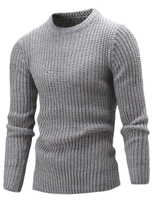 

Crew Neck Ribbed Knitted Slim Fit Sweater, Gray