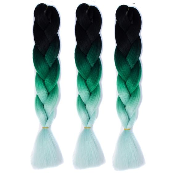 1 Pièces Extensions de Cheveux Tressés Longs avec Fibres Résistantes à la Chaleur Multicolore - Noir et Vert 