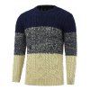 Pull en tricot strié en bloc de couleurs avec encolure ronde - Bleu profond XL